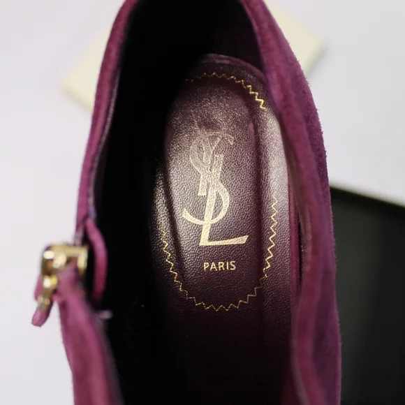 Yves Saint Laurent Plum Suede Platform Booties - Picture 10 of 15
